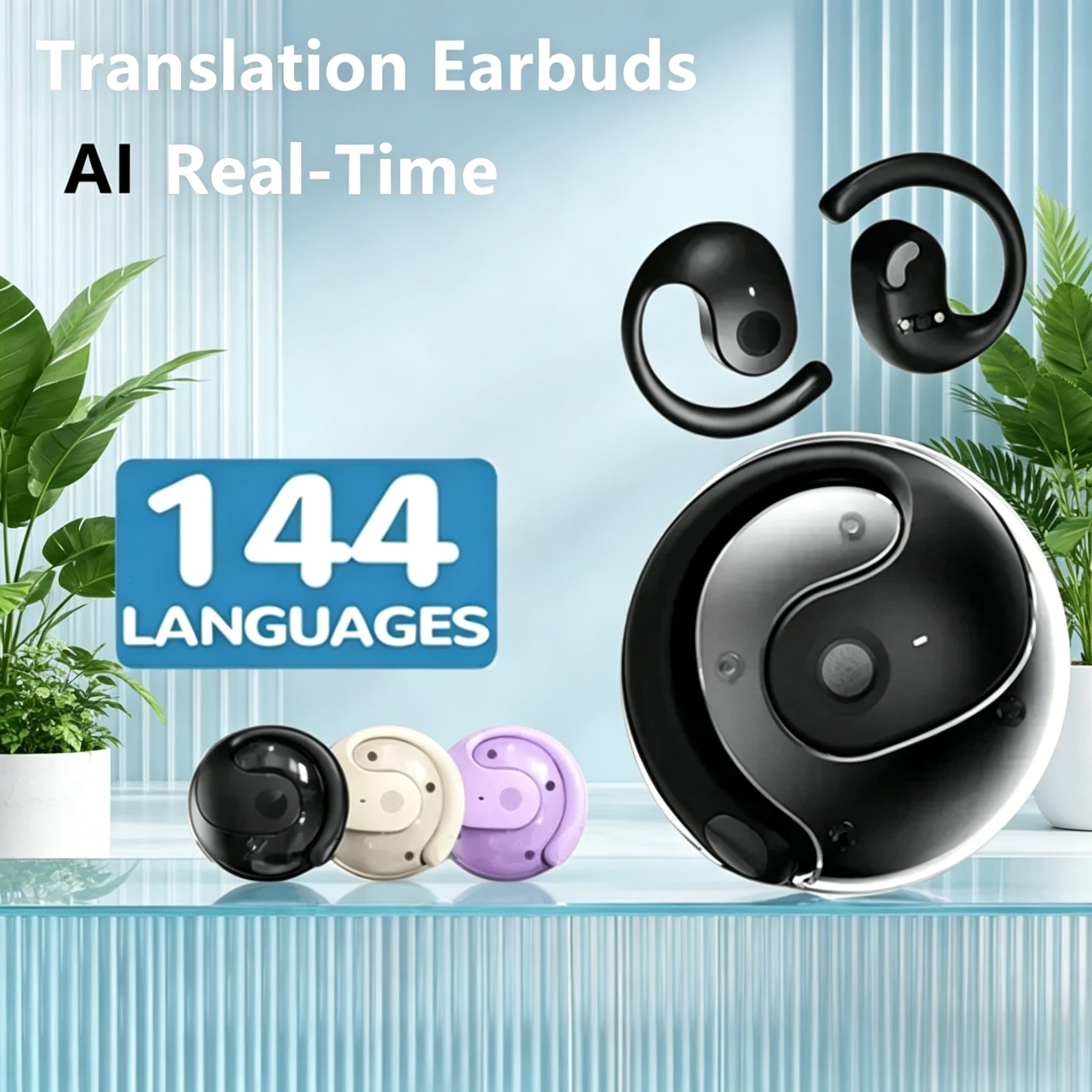 Original BY01 Real-Time Translation Earbuds BT Noise Cancelling Simultaneous Interpretation 144 Languages Ear Hanging Earphone