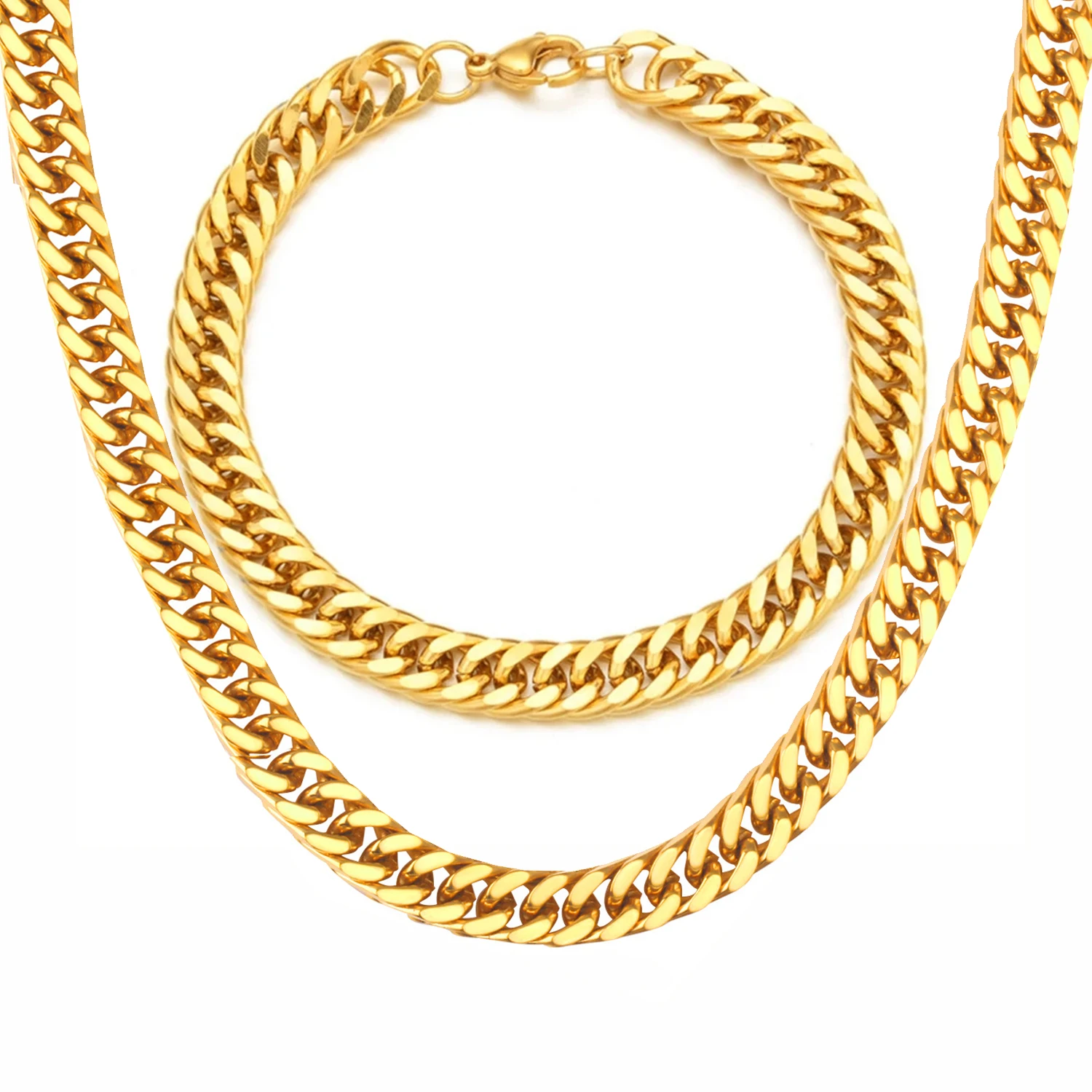 Goldfarbe Edelstahl 6,5mm Bordstein kubanische Glieder kette Armbänder Halskette für Frauen Männer Mode Party Hochzeit Schmuck Sets Geschenk