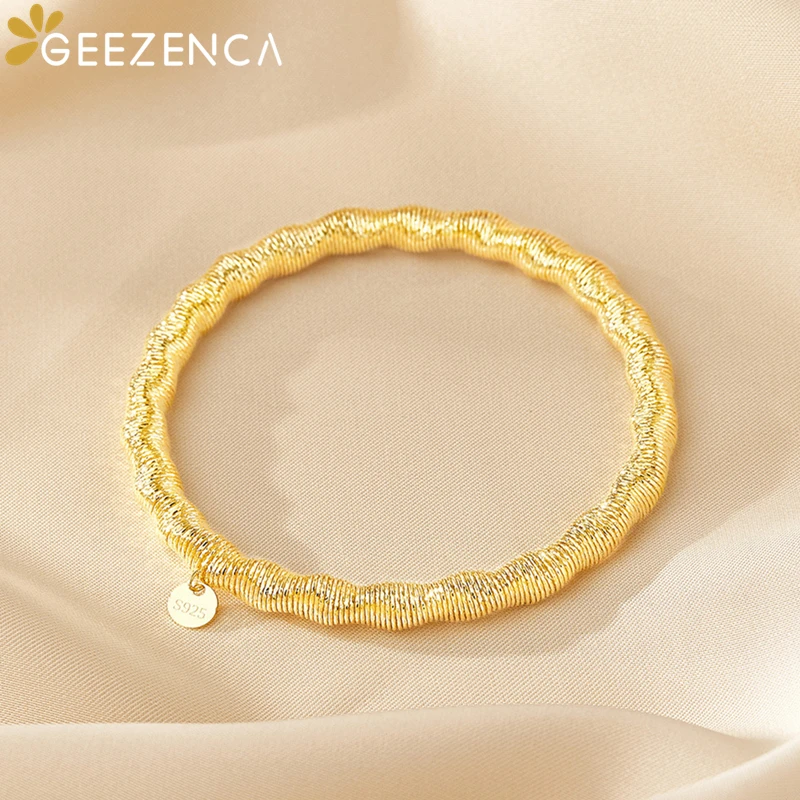 GEEZENCA Italian Jewelry S925 Silver Twisted Wavy 5.3mm Soft Elastic Chain Bangle For Women Chic Shiny Luxury Bracelet Gift 2024