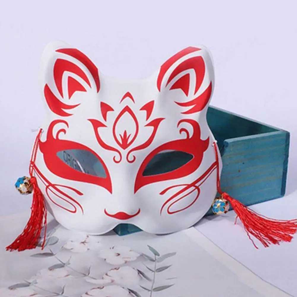 Anime Mask Japanese Cosplay Rave Hand-Painted Anime Demon Slayer Half Face Cat Masks Masquerade Festival Party Props