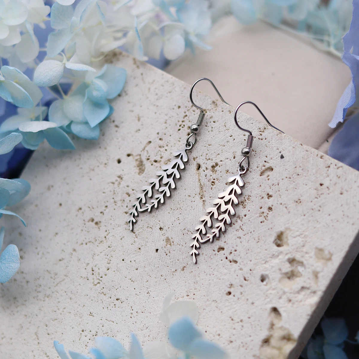 Kinitial Stainless Steel Earrings Handmade Grass Leaves Tree Branches Dangle Earrings For Women Jewelry Party Gifts