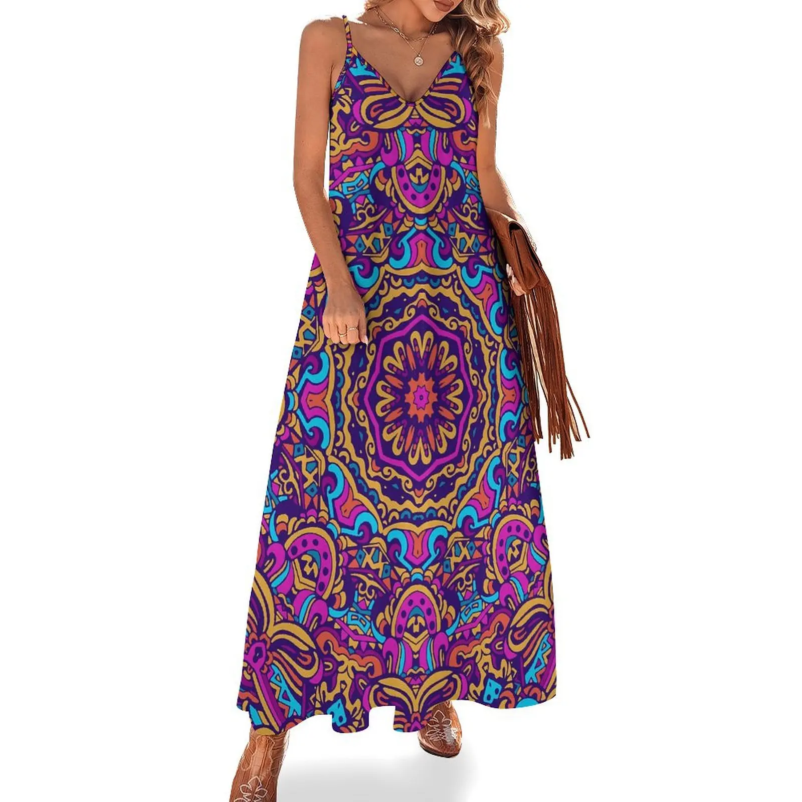 

Vintage Ethnic Dress Colorful Tribal Print Korean Fashion Boho Beach Long Dresses Holiday Cute Maxi Dress Printed Clothes Gift