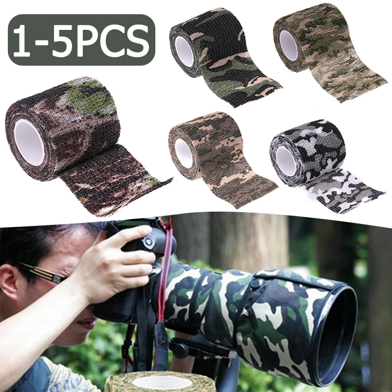 1-5pcs Outdoor Self-adhesive Camo Tape Blind Bandage Non-woven Protective Hunting Camouflage Blind Tape Waterproof Wraps