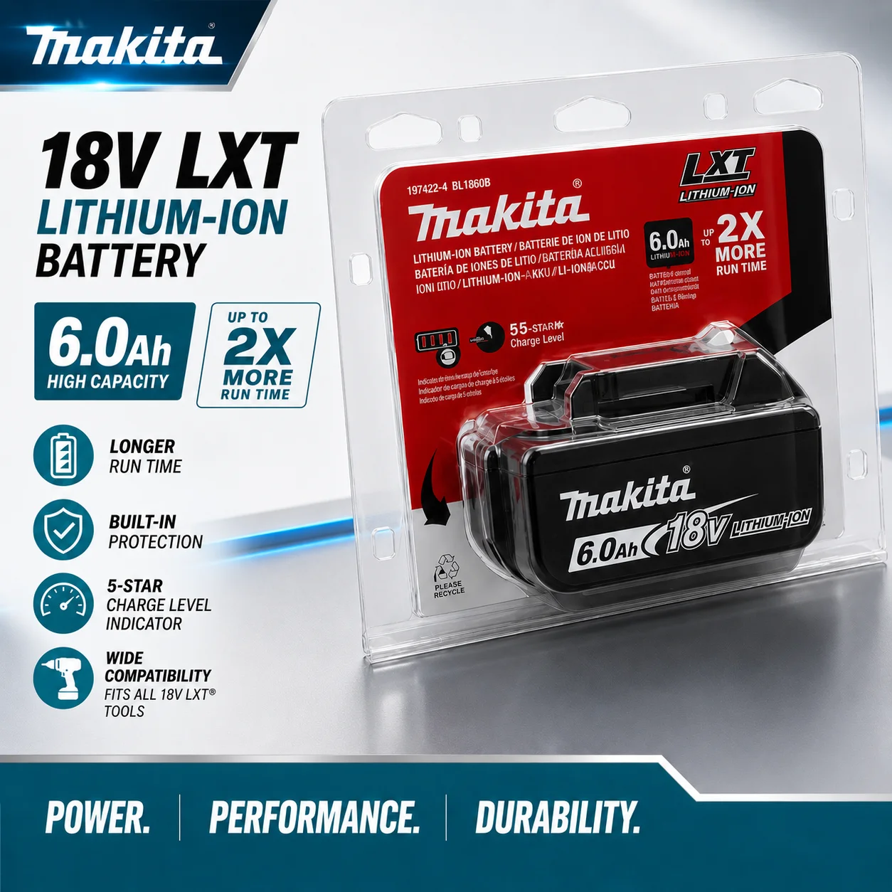 Original/Original für Makita 18V Akku BL1850B BL1850 BL1860 BL1860 BL1830 BL1815 BL1840 LXT400 6,0Ah für Makita Werkzeugbohrer