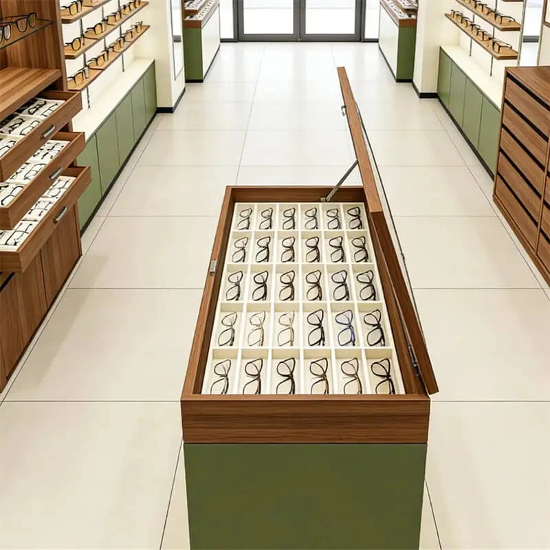 

custom.Luxury Eyeglass Display Cabinet, Custom Optical Shop Sunglasses Display with Lock Retail