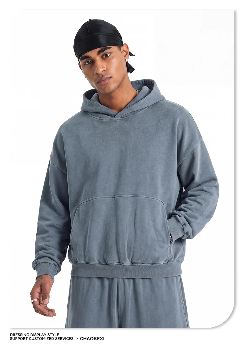 Vintage Washed Heavy Hoodie mit großer Tasche, Boxy Cropped Oversized Clean Fit Kapuzenpullover, Relaxed Pullover Sweatshirts – Detail 12