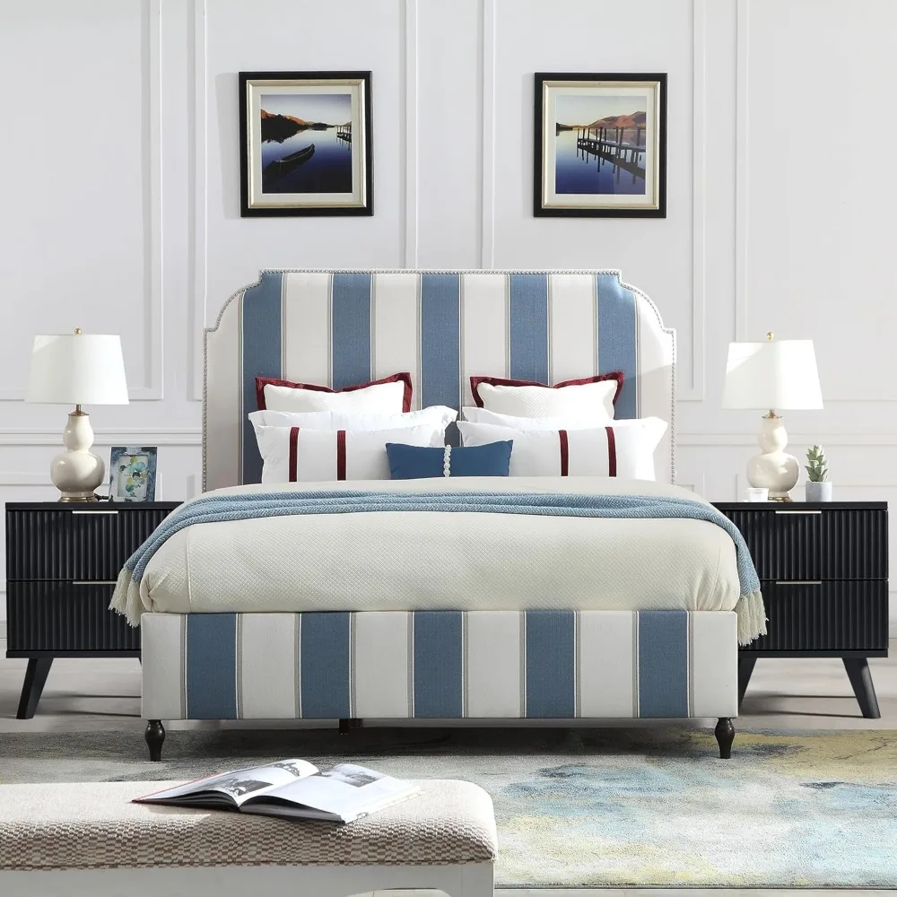 Mesa de cabeceira moderna de meados do século com 2 gavetas, mesa lateral compacta para quarto com design canelado