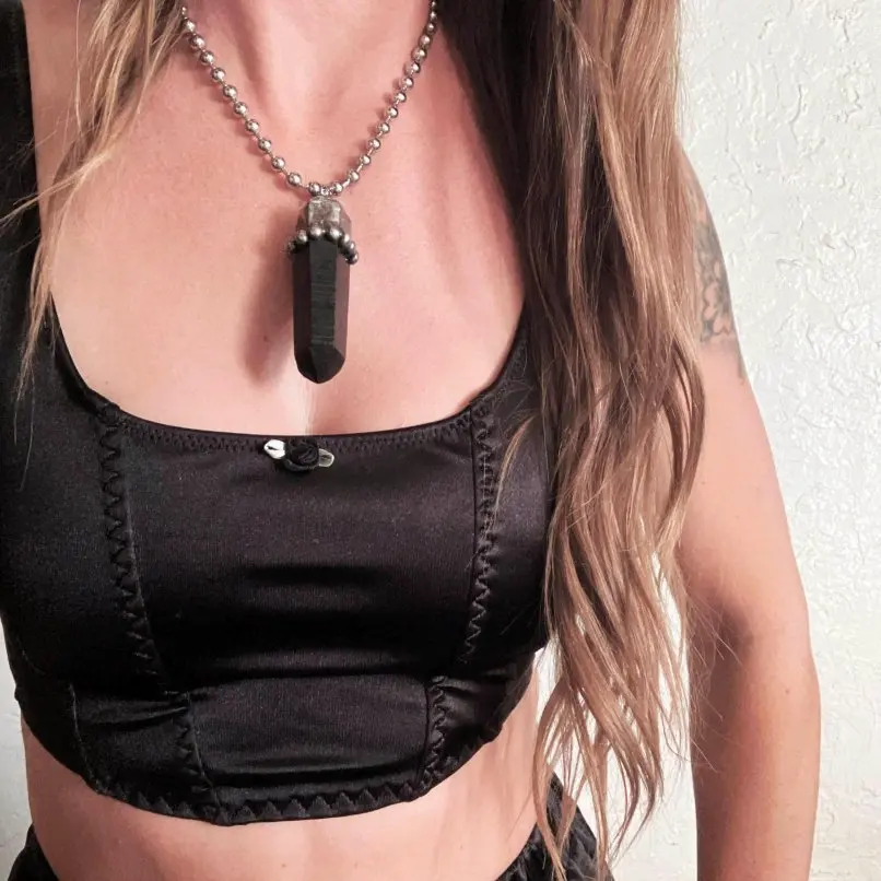 Smoky Morion Crystal Free Form Necklace Handmade Vintage Soldered Antique Silver Plated 16inch Jewelry For Women