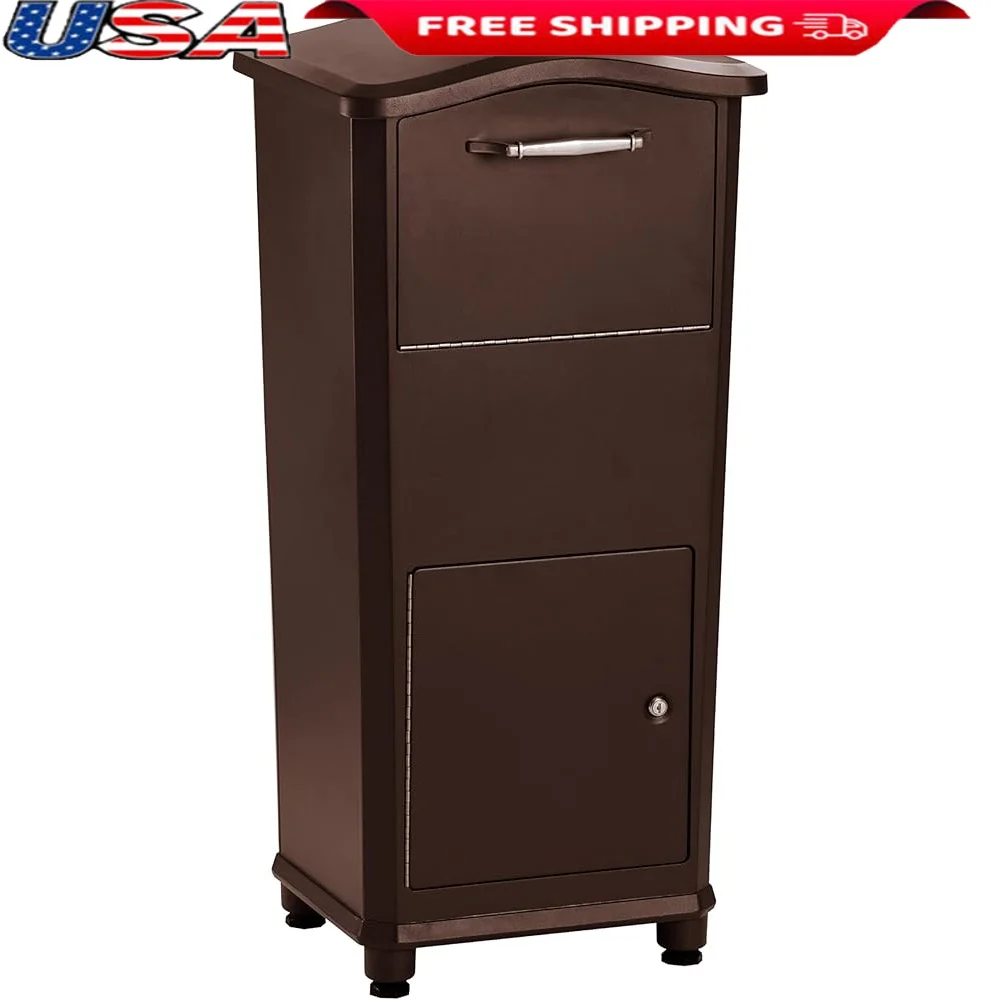 

Extra Large Lockable Parcel Delivery Box Heavy Duty Aluminum with Hopper Door Secure Access Adjustable Feet Outdoor Use