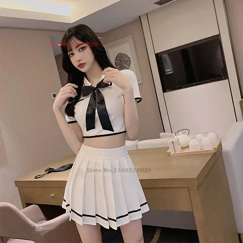 2024 short sleeve uniform set girl's japanese and korean academy sexy two piece set blouse+plaid skirt +bow set jk uniform