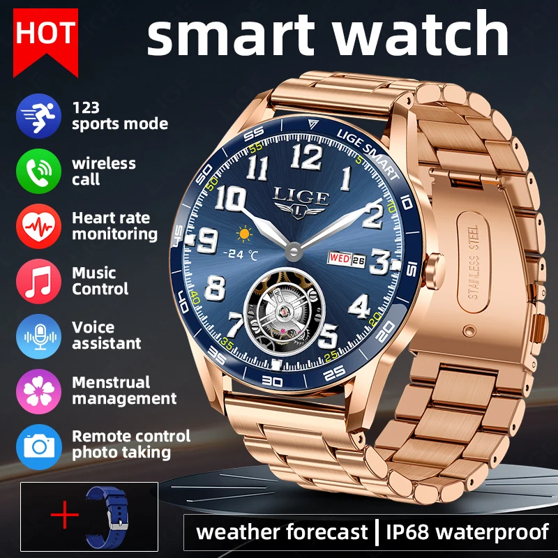 

LIGE 2025 Новый монитор сердечного ритма для мужчин с полным сенсорным экраном Смарт-часы IP68 Водонепроницаемые спортивные фитнес-часы Bluetooth Call Smartwatch