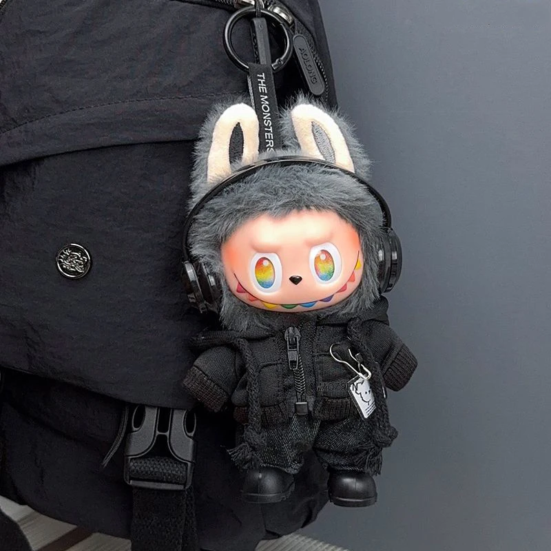 

Аксессуары для одежды Labubu 15-17 см, новый комплект джинсов с капюшоном на молнии с черным медведем, аксессуары для плюшевых кукол