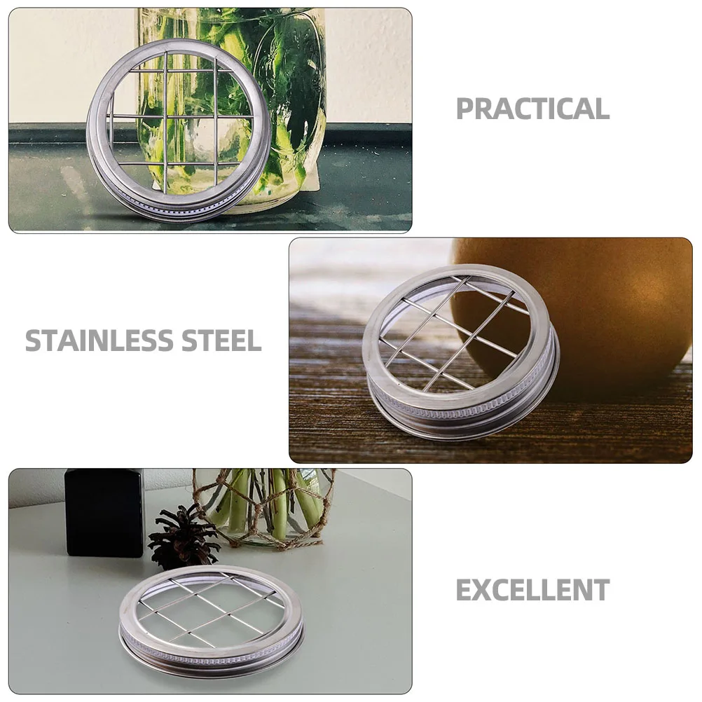 

Reusable Flower Grid Mason Jar Lid 304 Stainless Steel Vase Cover Floral Arranging Tool Wire Ring Set Silver Metal