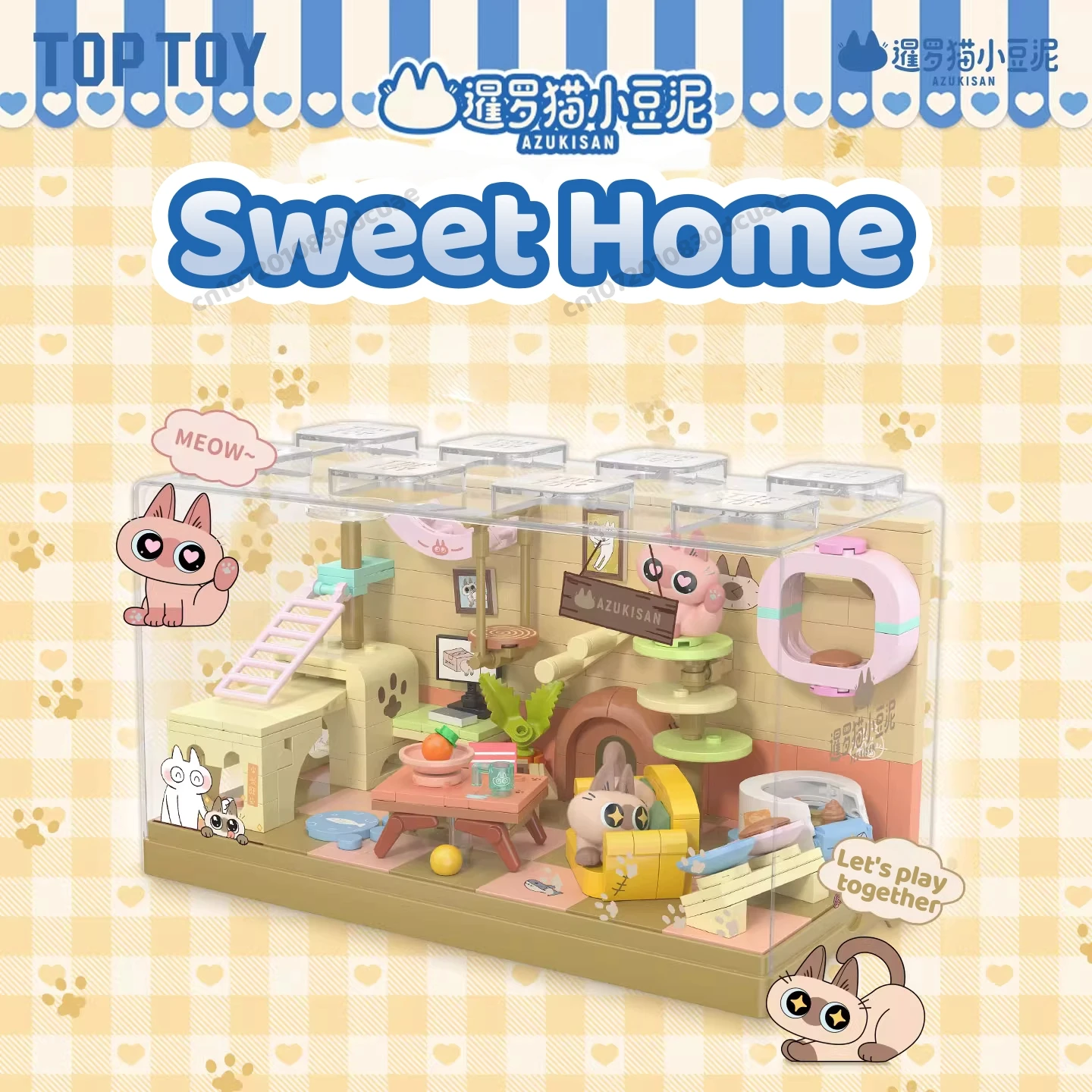 سيامي القط عش صندوق اللبنات Kawaii الكرتون الجسيمات الصغيرة الربط لعبة سطح المكتب نموذج الحلي جمع الهدايا