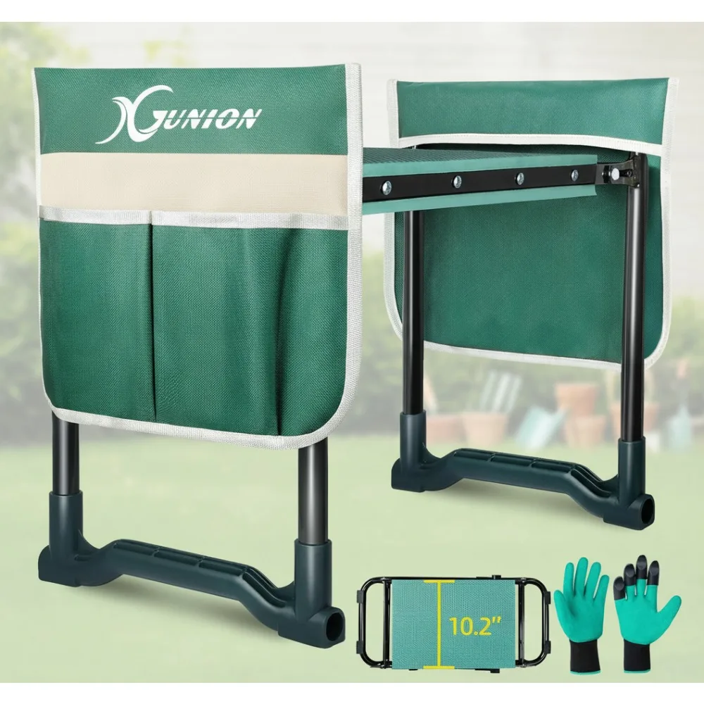 

Heavy Duty Garden Kneeler Seat Stool with Tool Pouch & Gloves - Foldable Gardening Bench for Seniors Women Men
