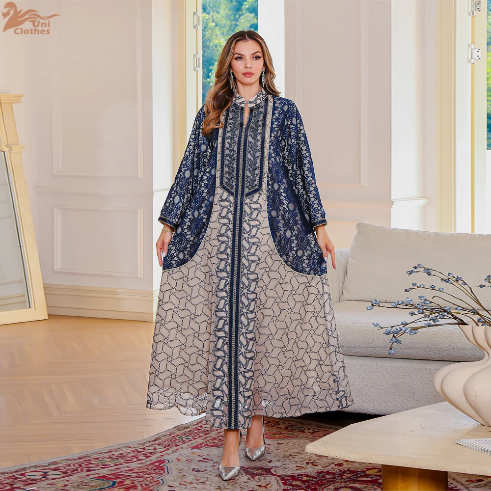 

Uni New Dubai Luxury Mesh Embroidered Woman Evening Dress Stylish Muslim Elegant Maxi Abaya 2025