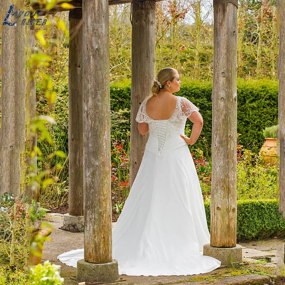 NICEB-vestidos de novia de gasa con cuello en V, talla grande, mangas cortas de murciélago, Espalda descubierta, con cordones en la espaldaNICEB-vestidos de novia de gasa con cuello en V, talla grande, mangas cortas de