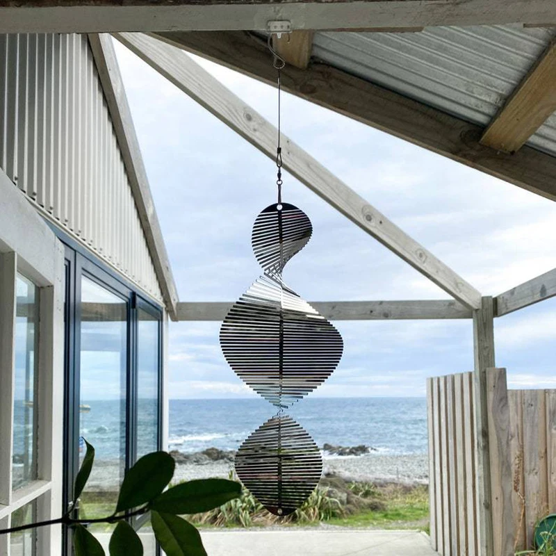 3D Rotating Wind Chimes Flip Spiral Pendant Patio Wind Spinner Bell For Home Garden Hanging Decoration Bird Reflectors