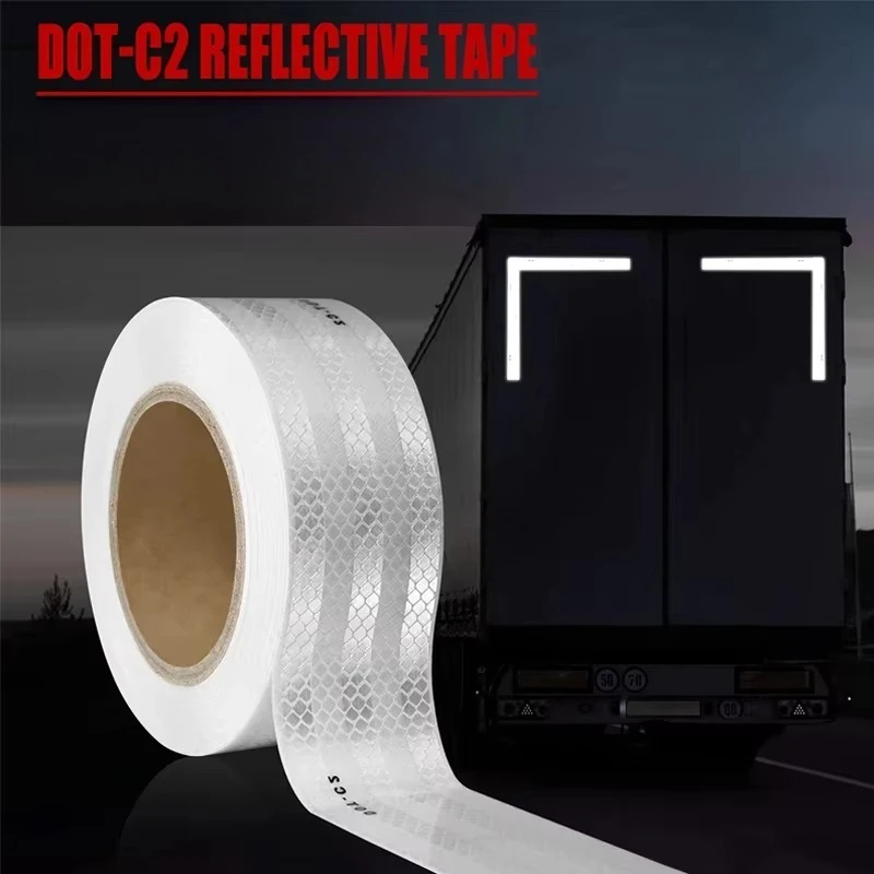 DOT-C2 Reflective Tape White – Sticky Waterproof Safety Conspicuity Sheeting for Truck & Vehicle Strip