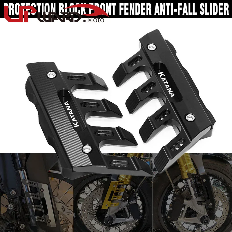 

With Logo For Suzuki KATANA kanata Motorcycle CNC Accessories Mudguard Side Protection Block Front Fender Anti-Fall Slider