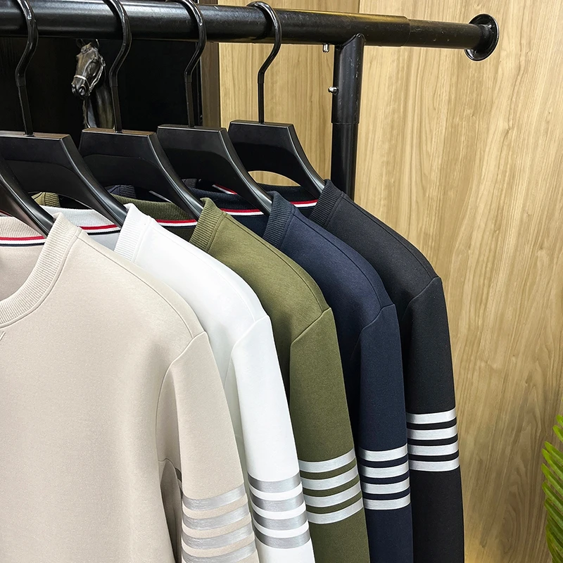 High quality round neck sweatshirt men's autumn fashion long sleeve T-shirt classic brand striped design Korean casual pullover