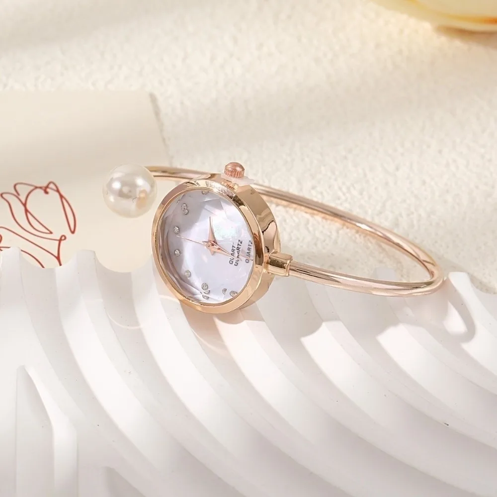 

Элегантные часы-браслет с жемчугом, модные кварцевые наручные часы с драгоценными камнями, универсальные часы в корейском стиле с циферблатом, украшенным стразами