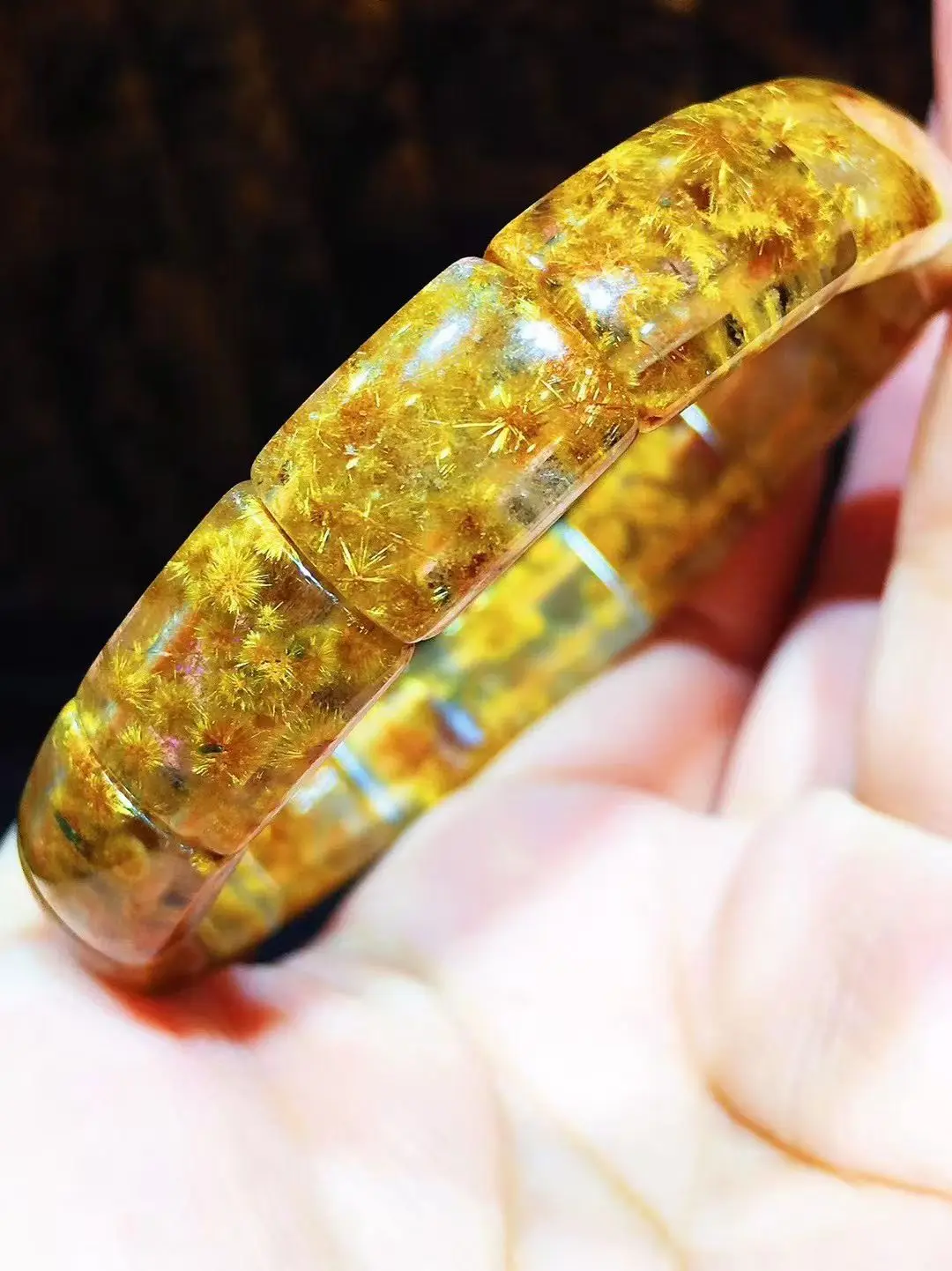 

Natural Gold Rutilated Quartz Titanium Bracelet Flower Cat Eye Yellow Rutilated 14.4x10.8x6.2mm Rectangle Beads AAAAAAA