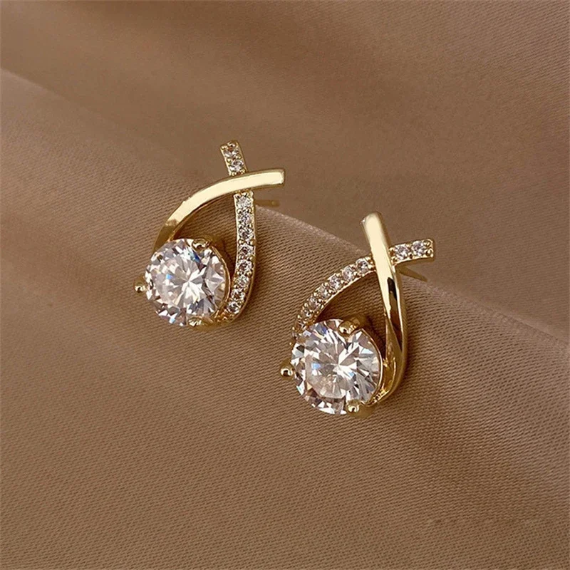 Fashion Cross Stud Earrings For Women Girls Korean Style Elegant Crystal Jewelry Ear Rings Fishtail Lady Earrings Gift