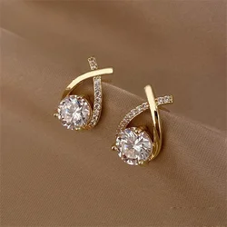 Pendientes cruzados a la moda para mujeres y niñas, joyería de cristal elegante de estilo coreano, pendientes de cola de pez para mujer, regalo