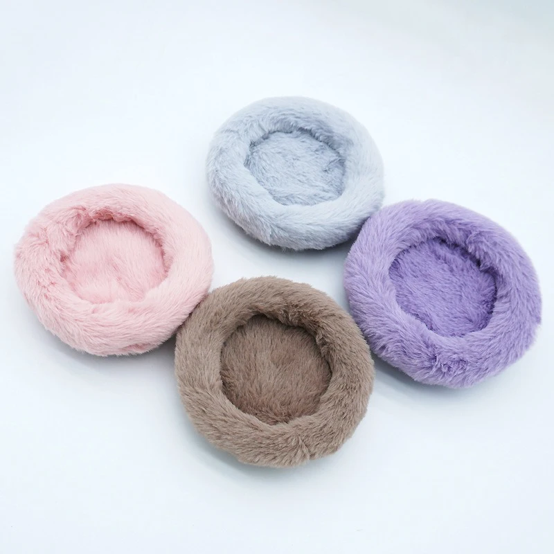 Soft Pet Cat Bed Pad Plush Warm Faux Fur dog Calm Bed Donut Round Bed Comfortable Sleeping Washable for Small Medium Dog and Cat