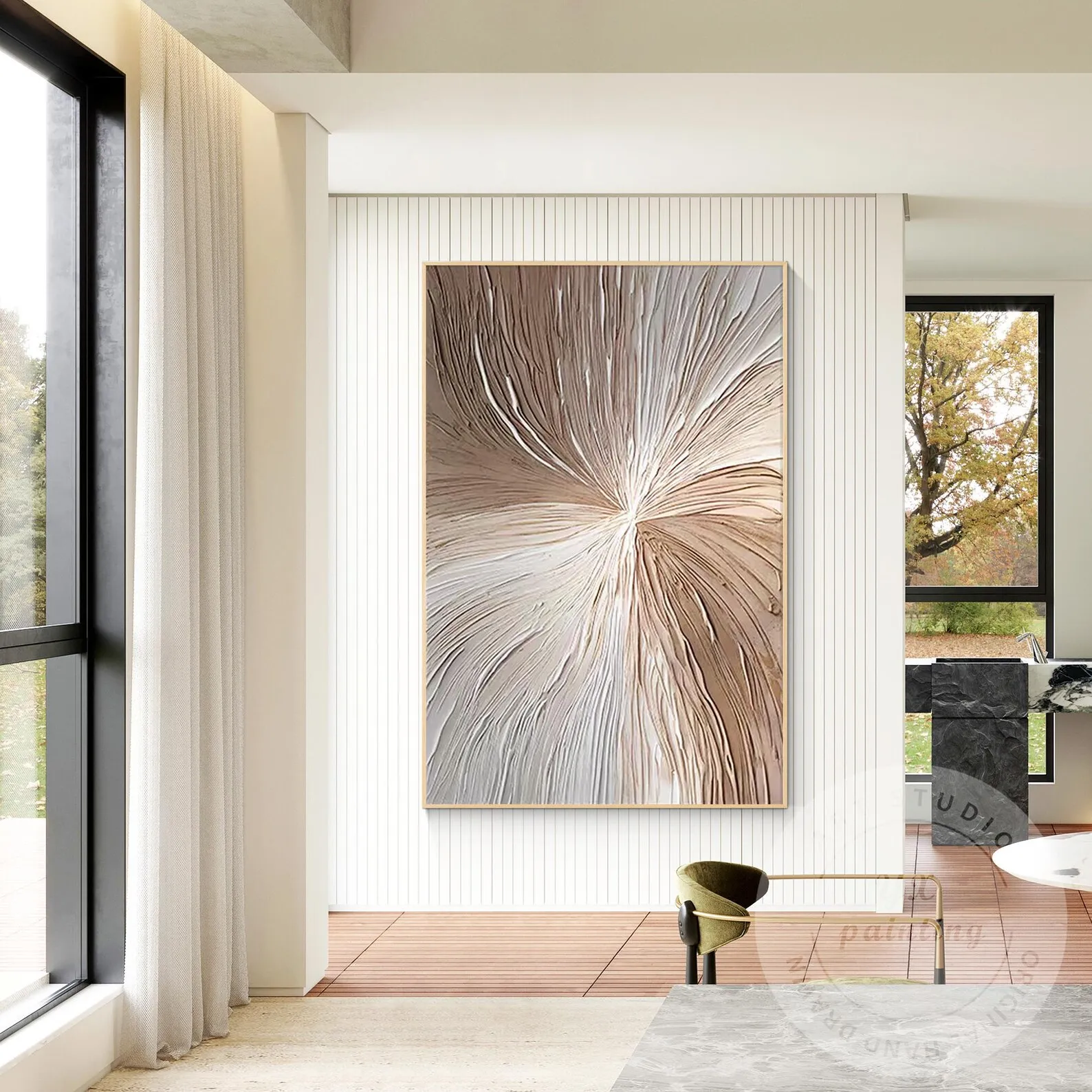 Mhemyo Textured Beige Abstract Expressionism Hand Painted Oil Painting 3D Neutral Canvas Modern Wall Art For Living Home Decor
