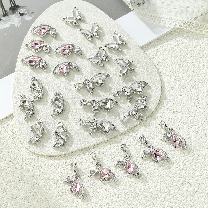 10PCS Luxury Alloy Butterfly Nail Art Charms Half Wing Accessories Rhinestones Nail Decoration Supplies Materials Jewelry Parts