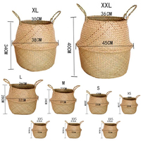 Rattan Seagrass Storage Basket Foldable Woven Hamper Handmade Plant Pot Bin Boho Decor Organizer for Bedroom Kitchen or Garden