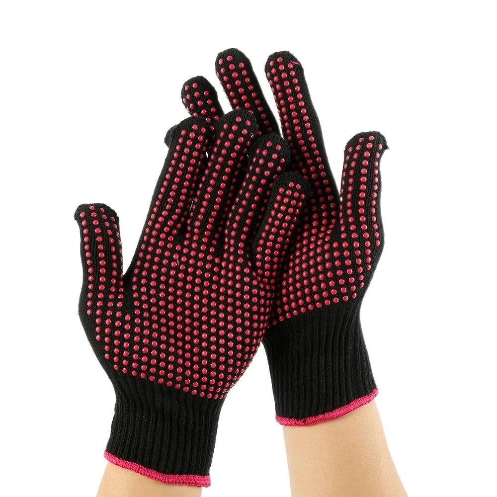 3Pcs Doppel Seite Silikon Anti-Verbrühen Handschuhe Friseur Fünf Finger Dauerwelle Curling Handschuhe Salon Fäustlinge Hitzebeständige Handschuhe