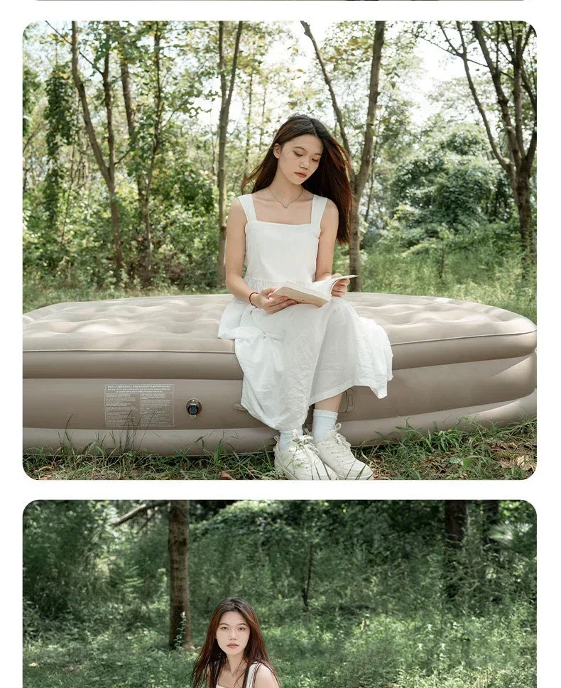 New Air Mattress Built-in Pump Self-inflating Mat Cushion Outdoor Tent Inflatable Bed Double Sleeping Pad for Camping or Indoor