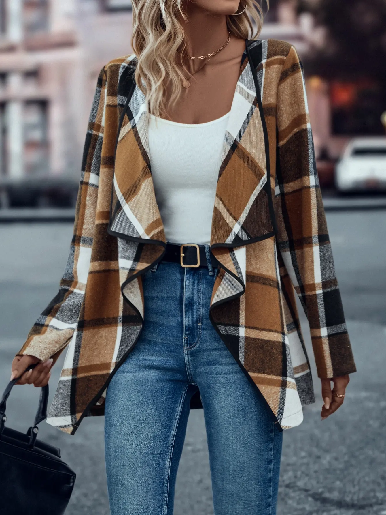 Cross border European and American women\'s fashionable and elegant plaid jackets