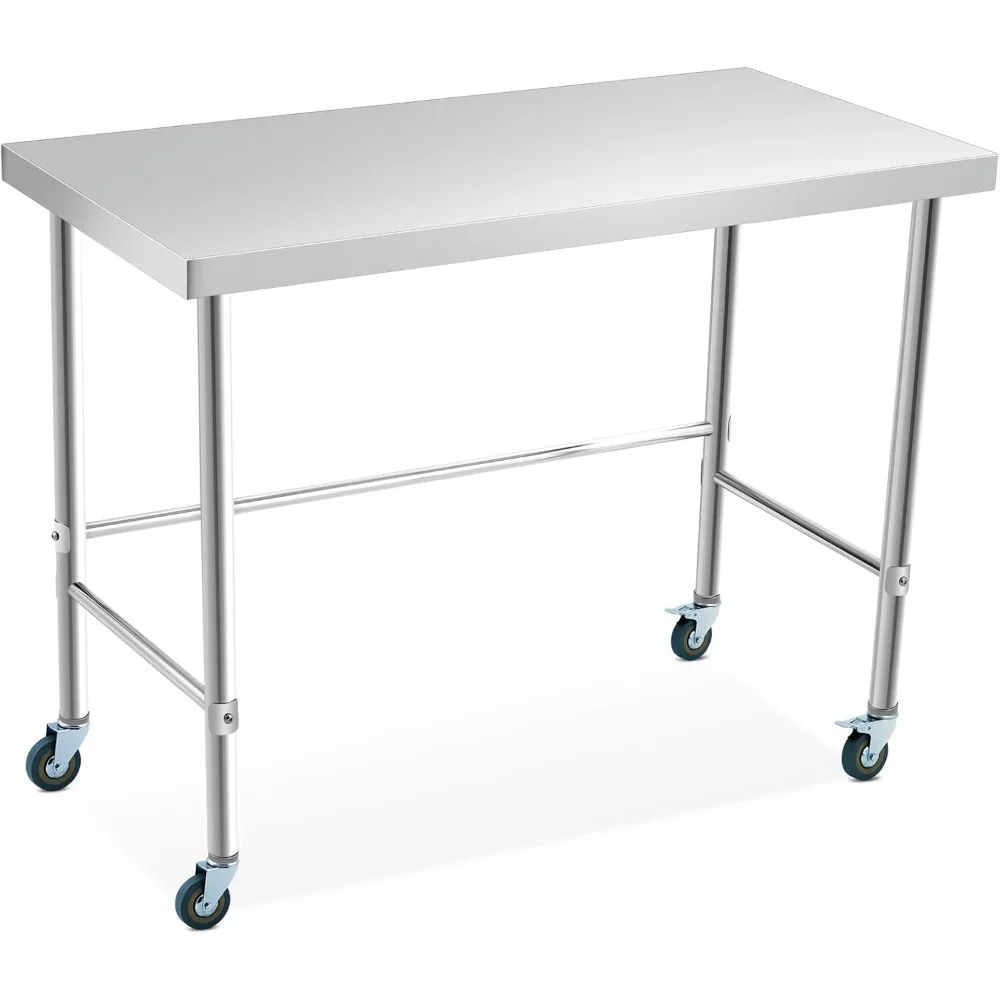 

Stainless Steel Work Table 48x24 Inch w/Wheels, Commercial Kitchen Prep Table Metal Table for Restaurant and Home