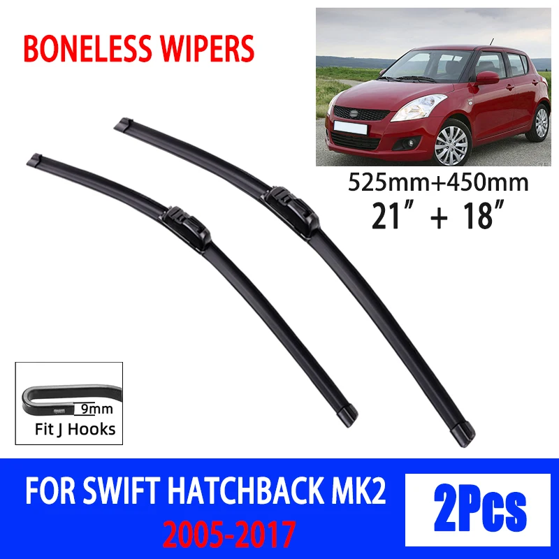 For SUZUKI Swift Hatchback MK2 2005 - 2017 Car Wiper U-type Soft Rubber Boneless Wiper HD Quiet Durable Automotive Wiper 21\