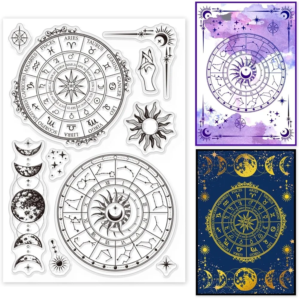 Magic Divination Clear Stamps for DIY Scrapbooking Astrolabe Moon Phase Silicone Stamp Seals Transparent Cards Making Making Kit