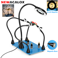 NEWACALOX Magnetic Third Hand Soldering Tool with 3X Magnifier Heavy Duty Base Welding Helping Hands for Soldering Work Station