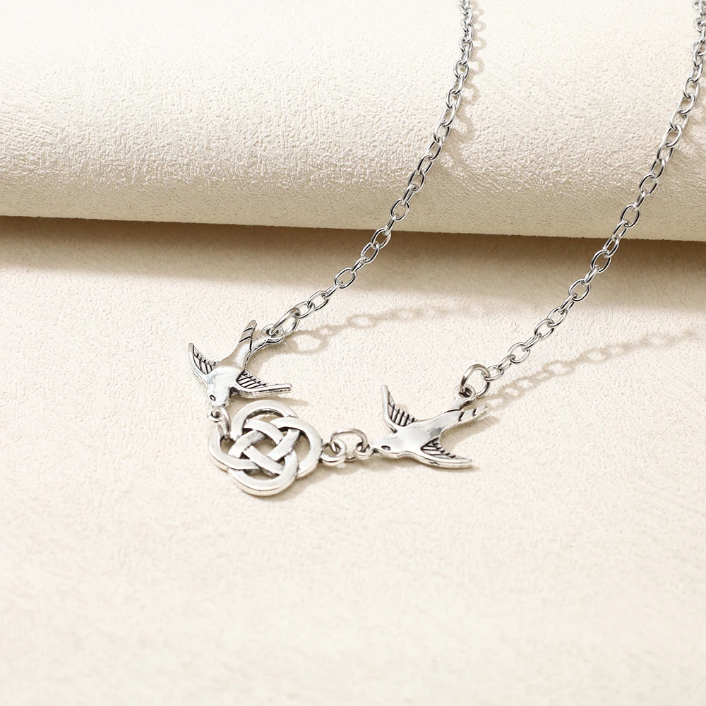 Vintage Viking Celtic Knot Swallow Necklace Unisex Sweater Chain Fashionable Jewelry Accessories Gift For Friends
