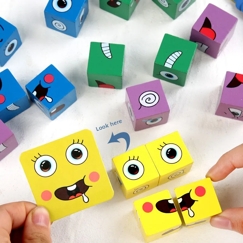 New Cross-Border Iron Box Face-Changing Magic Cube Building Blos Wooden Clenge Levels Toys for Children Parent-Child Tab...