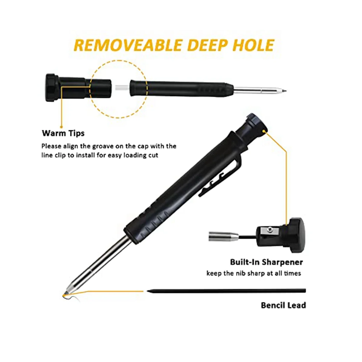 Multifunction Scribe Tool - Deep Hole Pencil, Carpenter Pencils Set with Automatic Center Punch, Carbide Scribe Tool