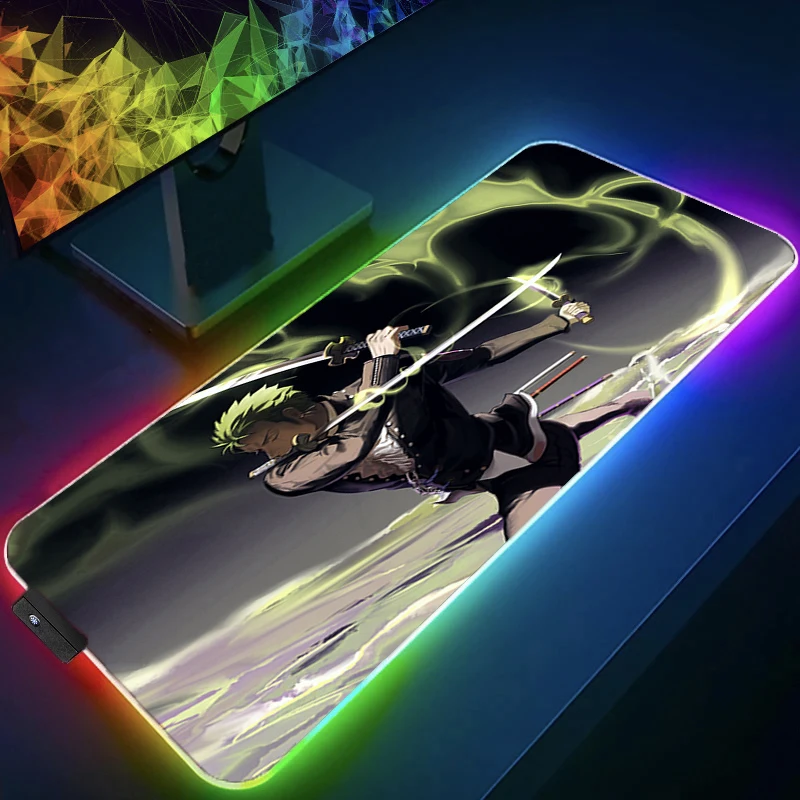 

RGB Mouse Pad one piece Zoro Gamer Gaming Accessories Varmilo Keyboard PC Computer Desk Mat Carpet Backlight LED Anime Mousepad