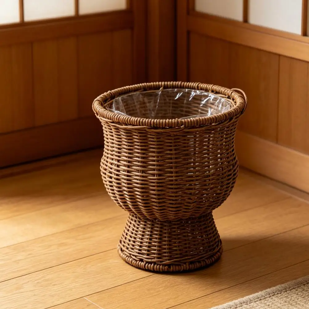 Faux Rattan Vase Handwoven Boho Wicker Basket Modern Farmhouse Decorative Flower Pot for Dining Table Centerpiece Bedroom Indoor
