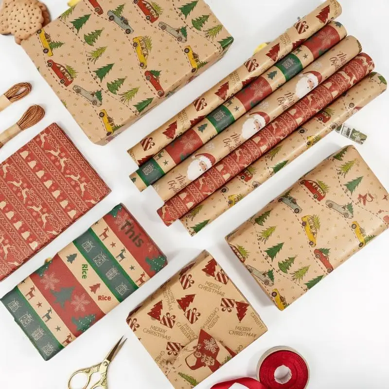 1 لفة من ورق تغليف عيد الميلاد - تصميم غزال لطيف، المخططين والأكواب، مناسبة للهدايا، هدايا مصنوعة يدويًا، تغليف الهدايا #4