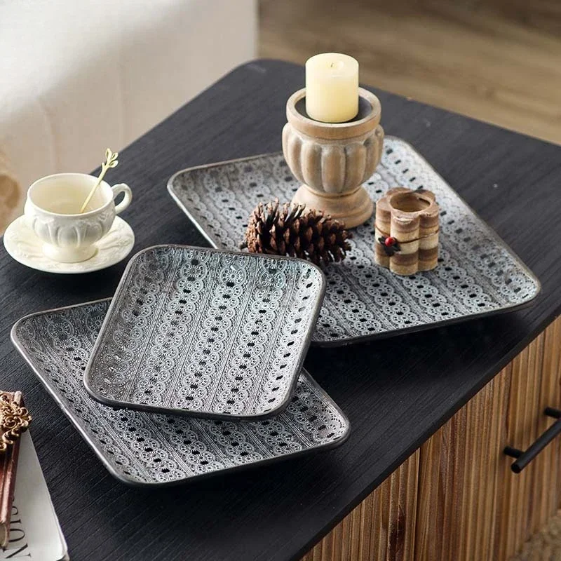 Antique old wrought iron tray ornament Bohemian style fruit tray B & B hotel tea tray American handicrafts
