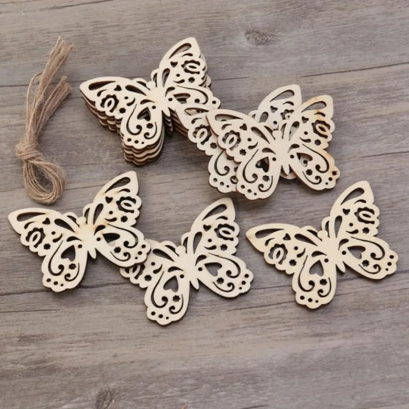 10 Stück hohle Schmetterlingsornamente aus Holz zum Bemalen, leere unlackierte Holzausschnitte, Ornament zum Basteln, hängende Dekorationen