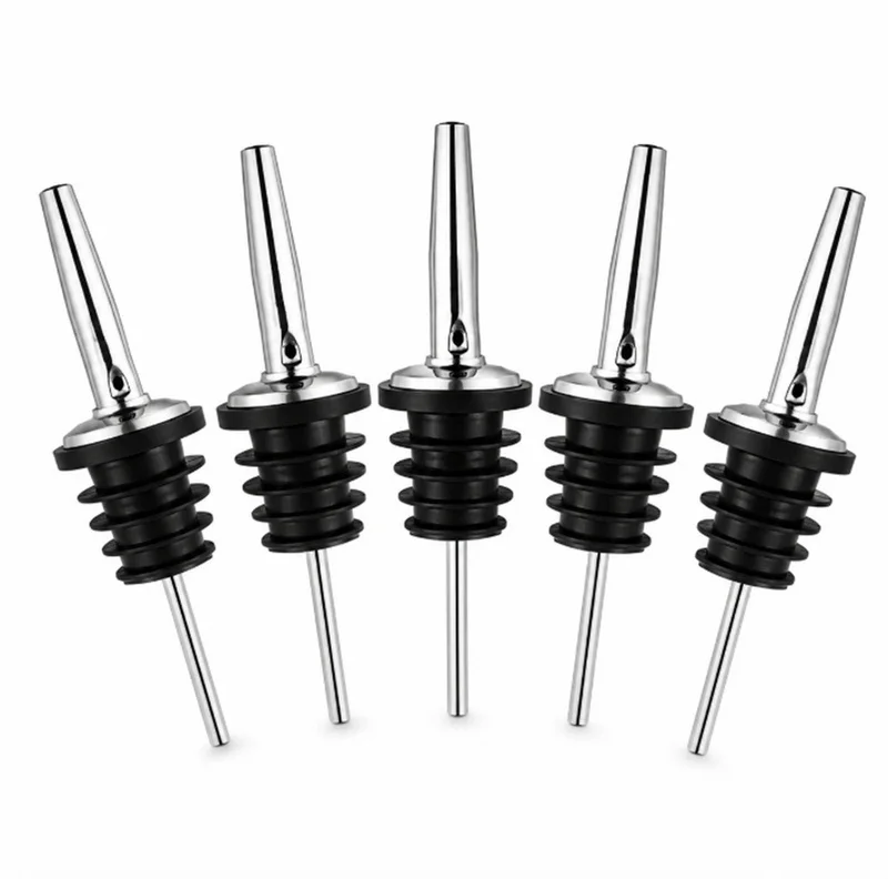 5-piece Stainless Steel Speed Pourer Spouts for Liquor Wine Bottle Bar Set
