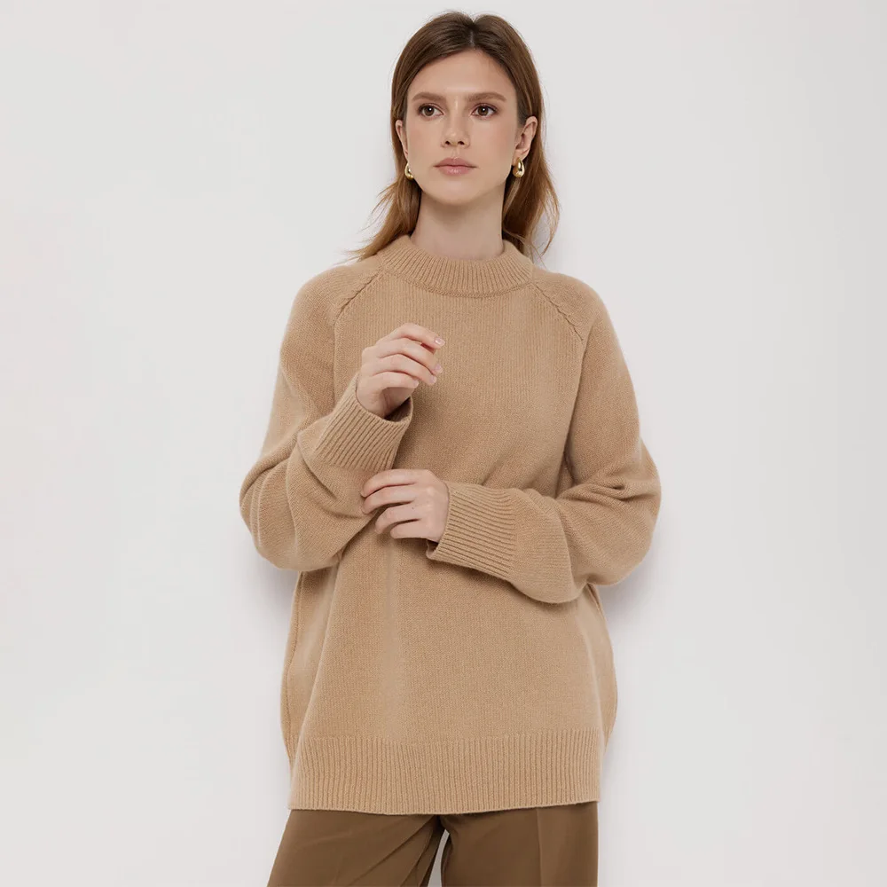 

Женский пуловер с круглым вырезом, свитер 202, осень-зима, свободный вязаный шерстяной кардиган, простой модный топ